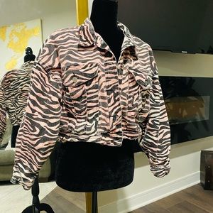 MISSGUIDED Zebra Print Denim Crop Jacket